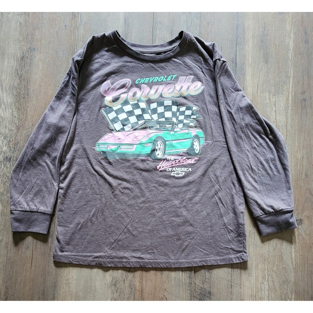 General Motors Chevy Corvette Gray Long Sleeve Shirt Girl Youth Medium (8)